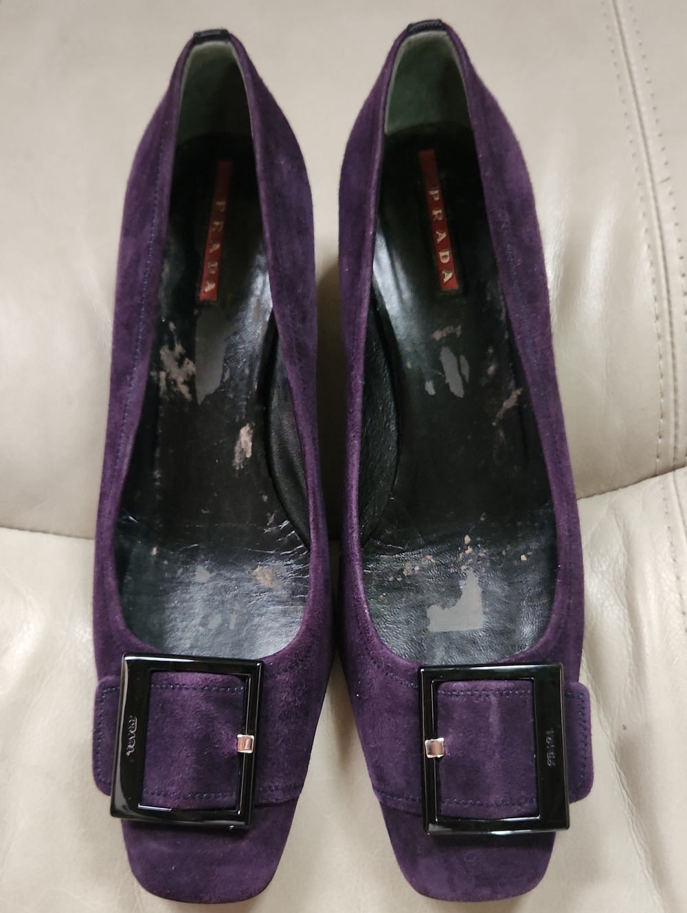 Prada Deep Purple Suede Buckle Pumps